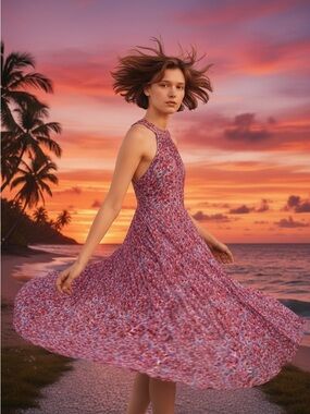 Maggie London Floral Halter Neck Dress - Size 2